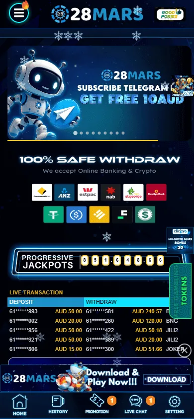 28 Mars Casino home page on a mobile device